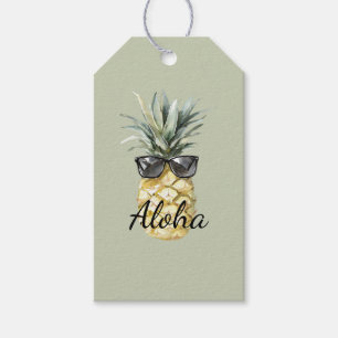Green Tropical Aloha Pineapple with Sunglasses Gift Tags