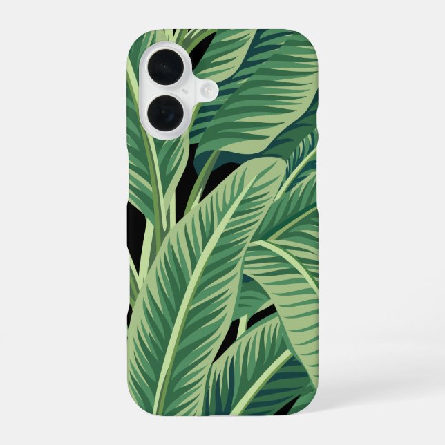 Green Tropical Banana Leaves iPhone 16 Case (Back)