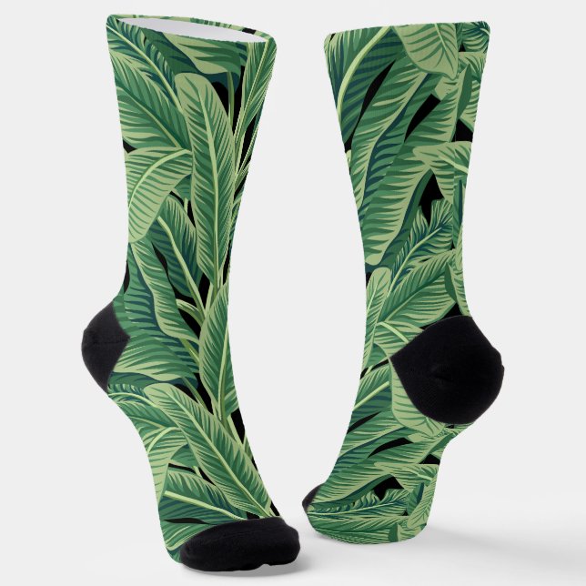 Green Tropical Banana Leaves Socks (Angled)