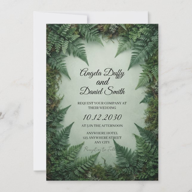 Green Tropical Fern Wedding Invitation (Front)