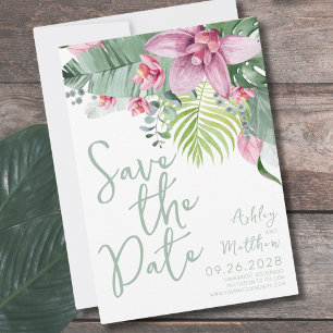 Green Tropical Floral Wedding Save The Date