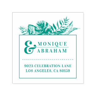 Green Tropical Foliage Wedding Return Address Self-inking Stamp