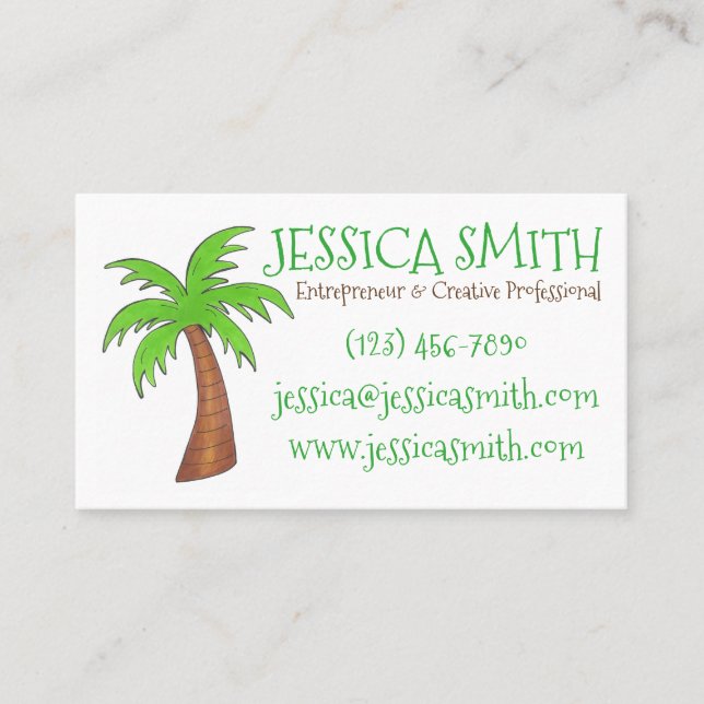 Green Tropical Island Beach Palm Tree Palmtree Business Card (Front)