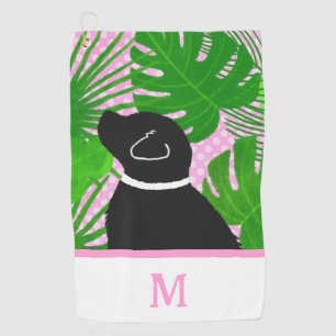 Green Tropical Island Black Dog Golf Towel
