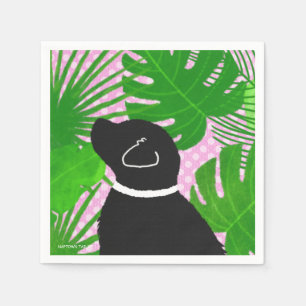 Green Tropical Island Black Dog Party Napkins
