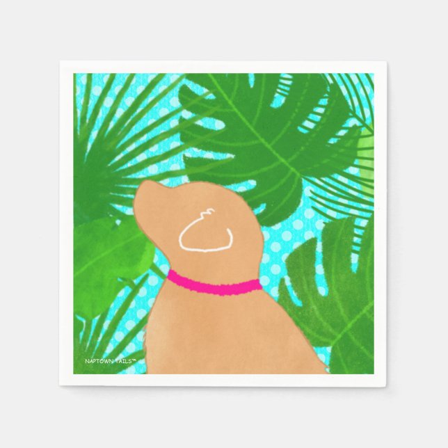 Green Tropical Island Yellow Dog Party Napkins (Front)