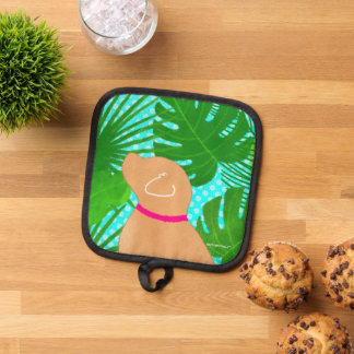 Green Tropical Island Yellow Dog Pot Holder
