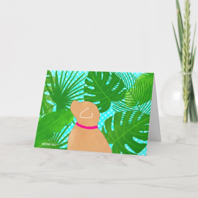 Green Tropical Island Yellow Dog Thank You Cards (Front)