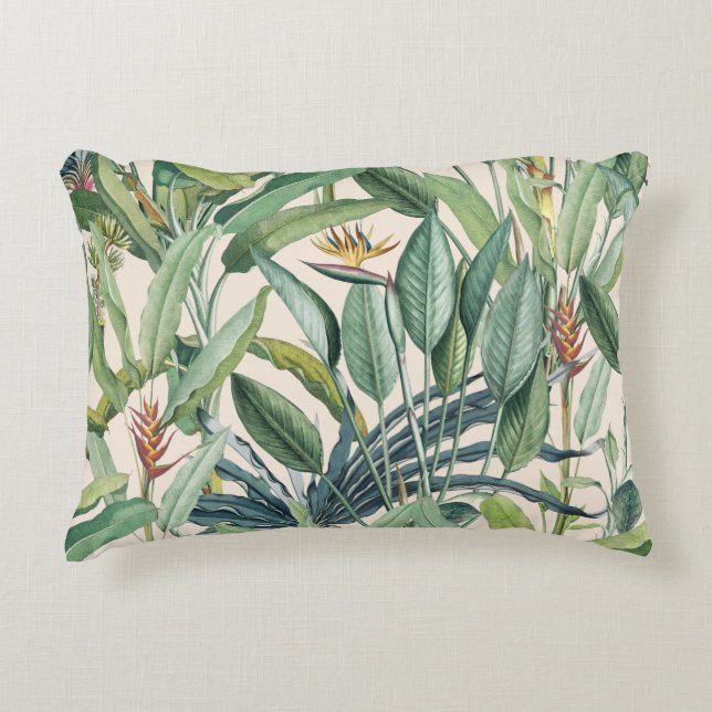 Green Tropical Jungle Banana Tree Strelitzia  Accent Pillow (Front)