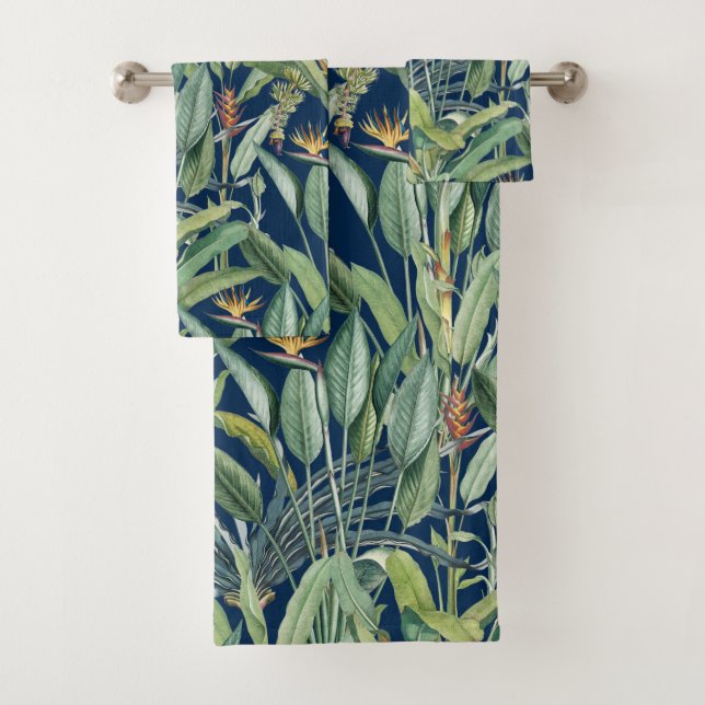 Green Tropical Jungle Banana Tree Strelitzia Bath Towel Set (Insitu)