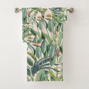 Green Tropical Jungle Banana Tree Strelitzia Bath Towel Set