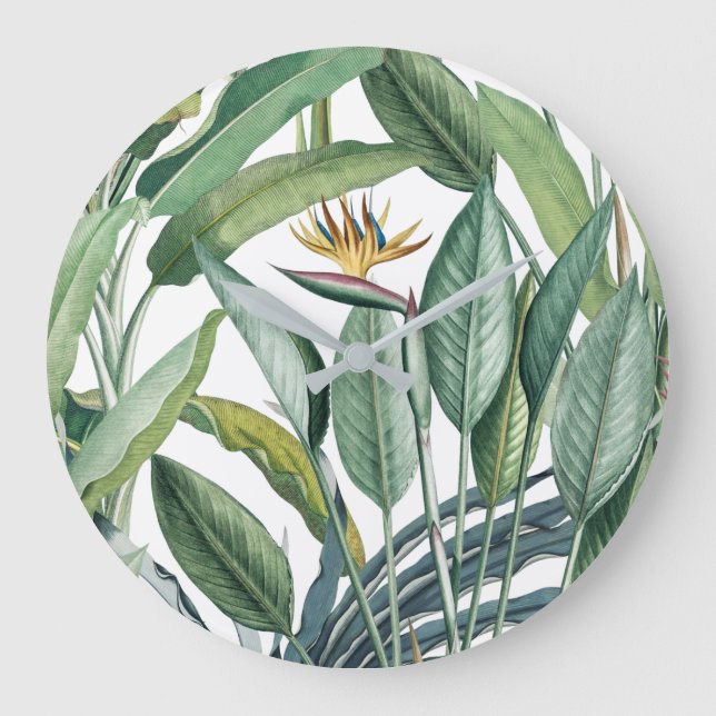 Green Tropical Jungle Banana Tree Strelitzia Large Clock (Front)