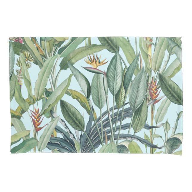 Green Tropical Jungle Banana Tree Strelitzia Pillowcase (Front)