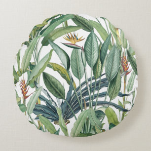 Green Tropical Jungle Banana Tree Strelitzia Round Pillow