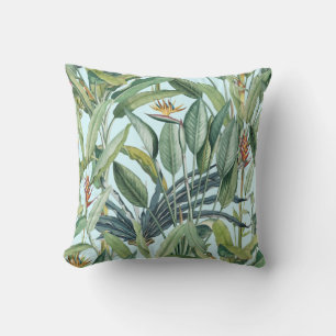 Green Tropical Jungle Banana Tree Strelitzia Throw Pillow