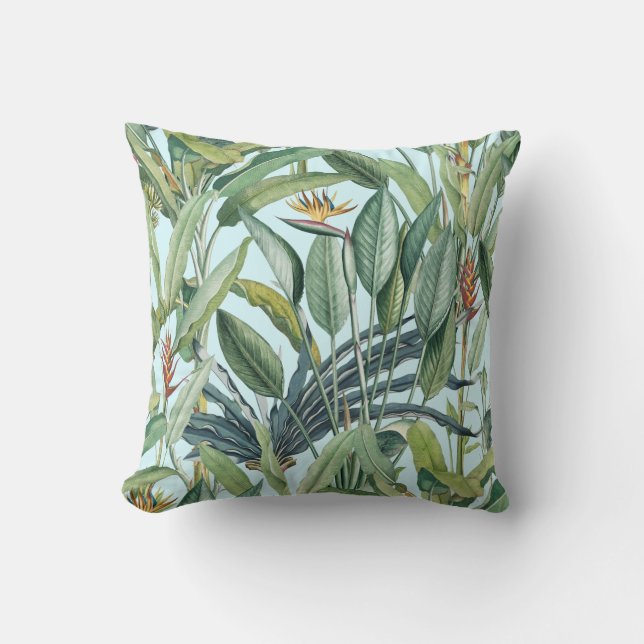 Green Tropical Jungle Banana Tree Strelitzia Throw Pillow (Front)