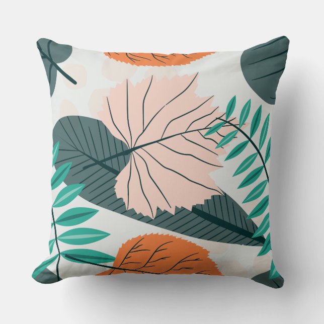 Green tropical jungle print palm tree, palm leaves throw pillow (Front)