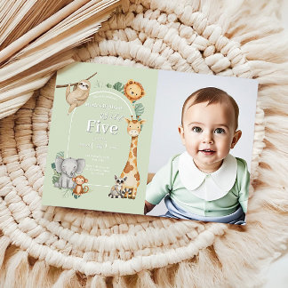 Green  Tropical Jungle Safari Animals birthday Invitation