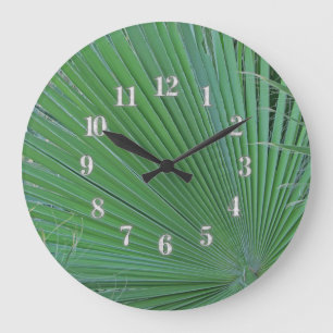 Green Tropical Leaf Photo Diagonal Abstract Leaves Large Clock