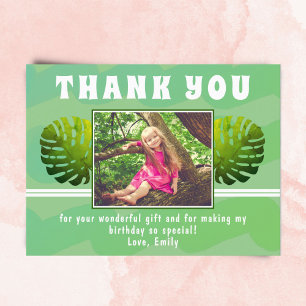 Green Tropical Leaf Watercolor Girl Photo Birthday Postcard