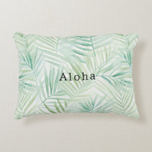 Green Tropical Leaves Aloha Accent Pillow