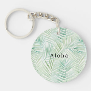 Green Tropical Leaves Aloha Keychain