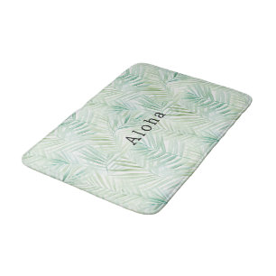 Green Tropical Leaves Aloha Wedding Bath Mat