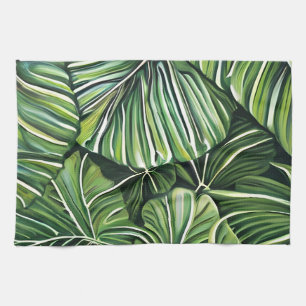 Green Tropical Leaves Art  Kitchen Towel