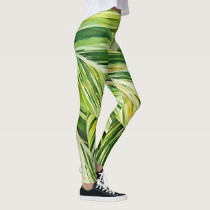 Green Tropical Leaves Art Leggings