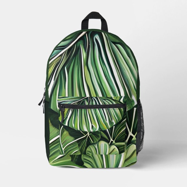 Green Tropical Leaves Art  Printed Backpack (Front)