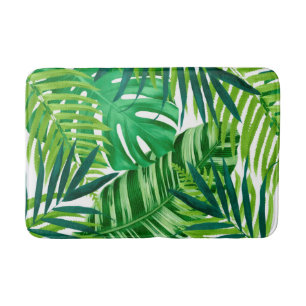 Green tropical leaves bath mat