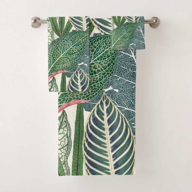 Green tropical leaves bath towel set (Insitu)