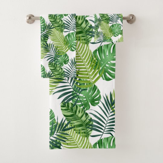 Green tropical leaves bath towel set Zazzle.ca