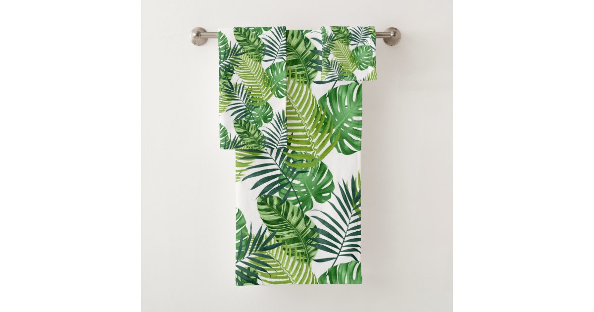 Green tropical leaves bath towel set Zazzle