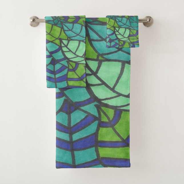Green Tropical Leaves Bath Towel Set (Insitu)