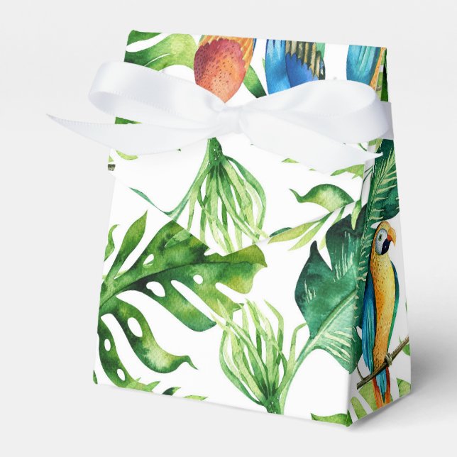 Green Tropical Leaves & Birds Wedding Favour Favor Box (Front Side)
