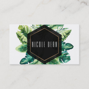 Green Tropical Leaves Black Elegant Chic Custom Business Card