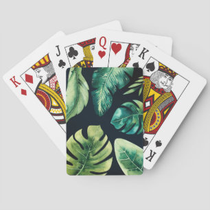 Green Tropical Leaves Black Elegant Modern Chic Playing Cards