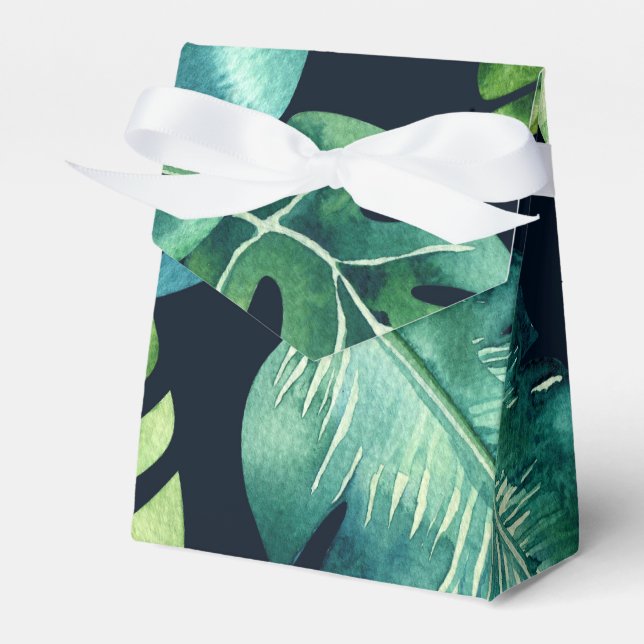 Green Tropical Leaves Black Elegant Wedding Favour Favor Box (Front Side)
