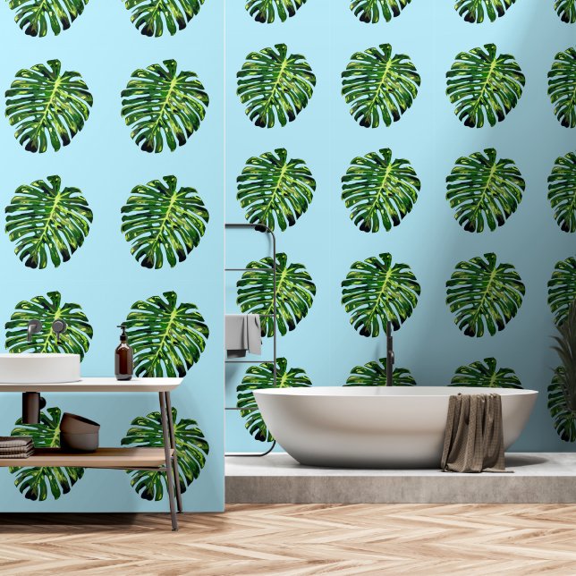 Green Tropical Leaves Custom Colour Wallpaper (Bathroom)