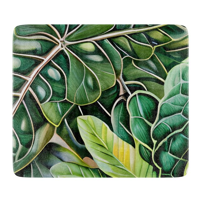 Green Tropical Leaves Cutting Board (Front)