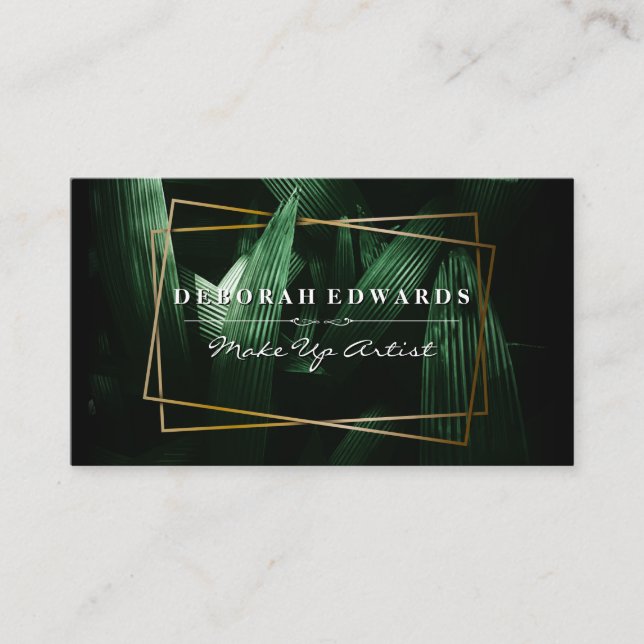 Green Tropical Leaves | Gold Frames Business Card (Front)