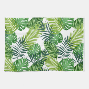 Green tropical leaves kitchen towel