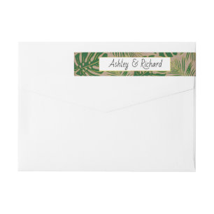 Green tropical leaves kraft paper rustic wedding wrap around label