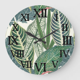 Green Tropical Leaves Large Clock