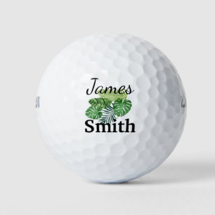 Green Tropical Leaves Monogram Golf Balls
