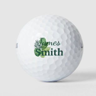 Green Tropical Leaves Monogram Golf Balls