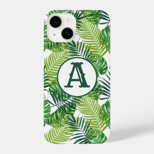 Green Tropical Leaves Monogram iPhone 14 Case