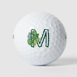 Green Tropical Leaves Monogram M Golf Balls