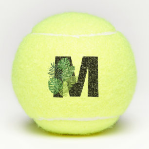 Green Tropical Leaves Monogram M  Tennis Balls